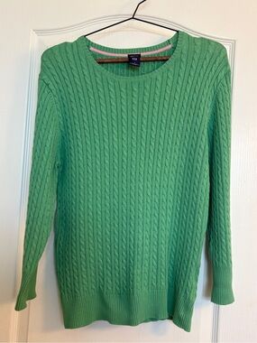 Vintage Y2K preppy Gap Green Cable Knit Sweater Crewneck Pink Trim - Size L